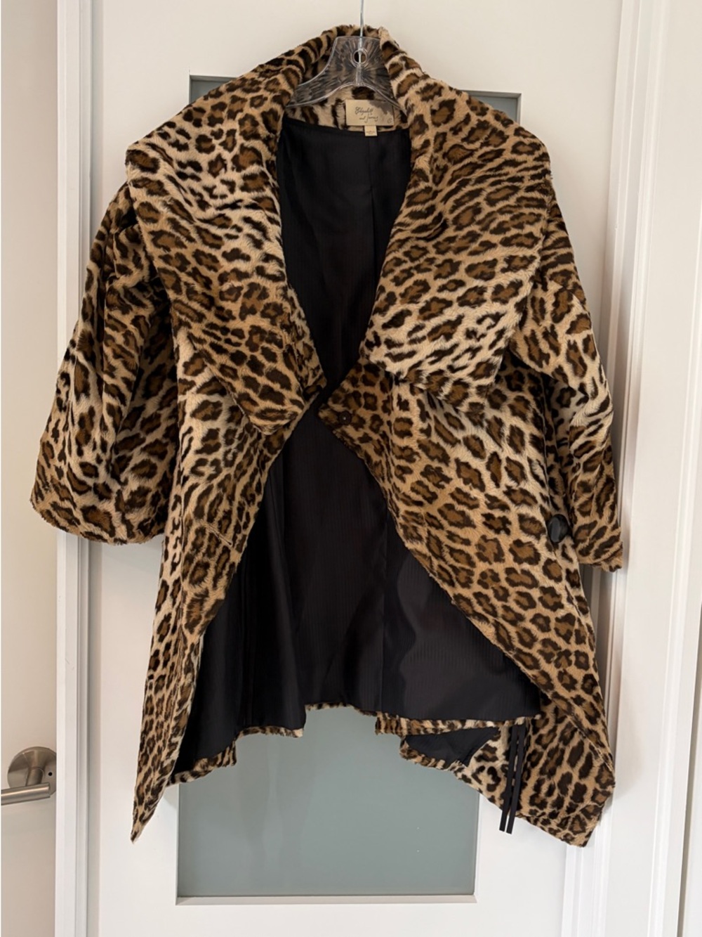 Elizabeth and James Faux Fur leopard Coat in Brown and Cream